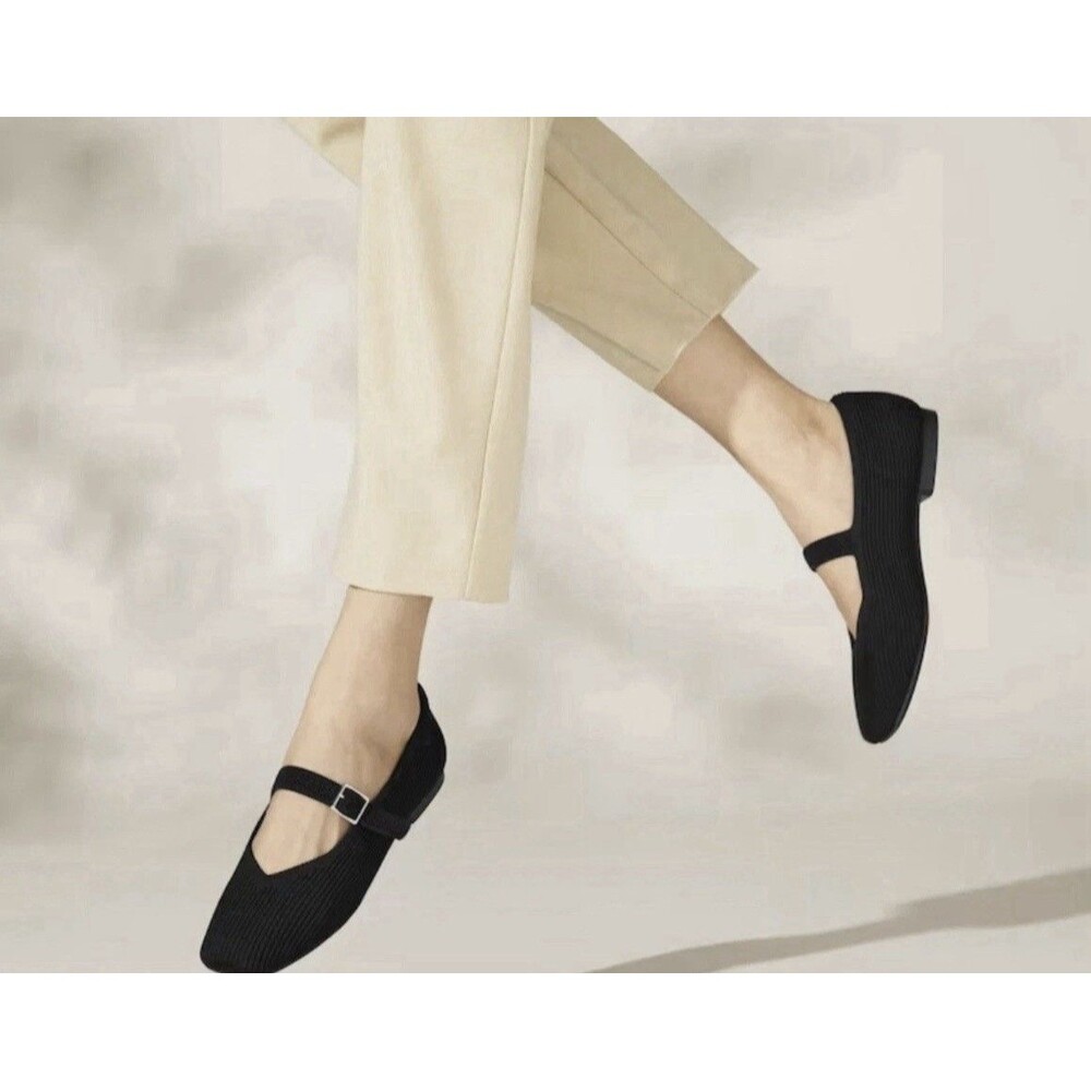 VIVAIA Margot Mary Jane Flats Black Knit Square Toe Buckle Shoes 42 US 10.5 Chic